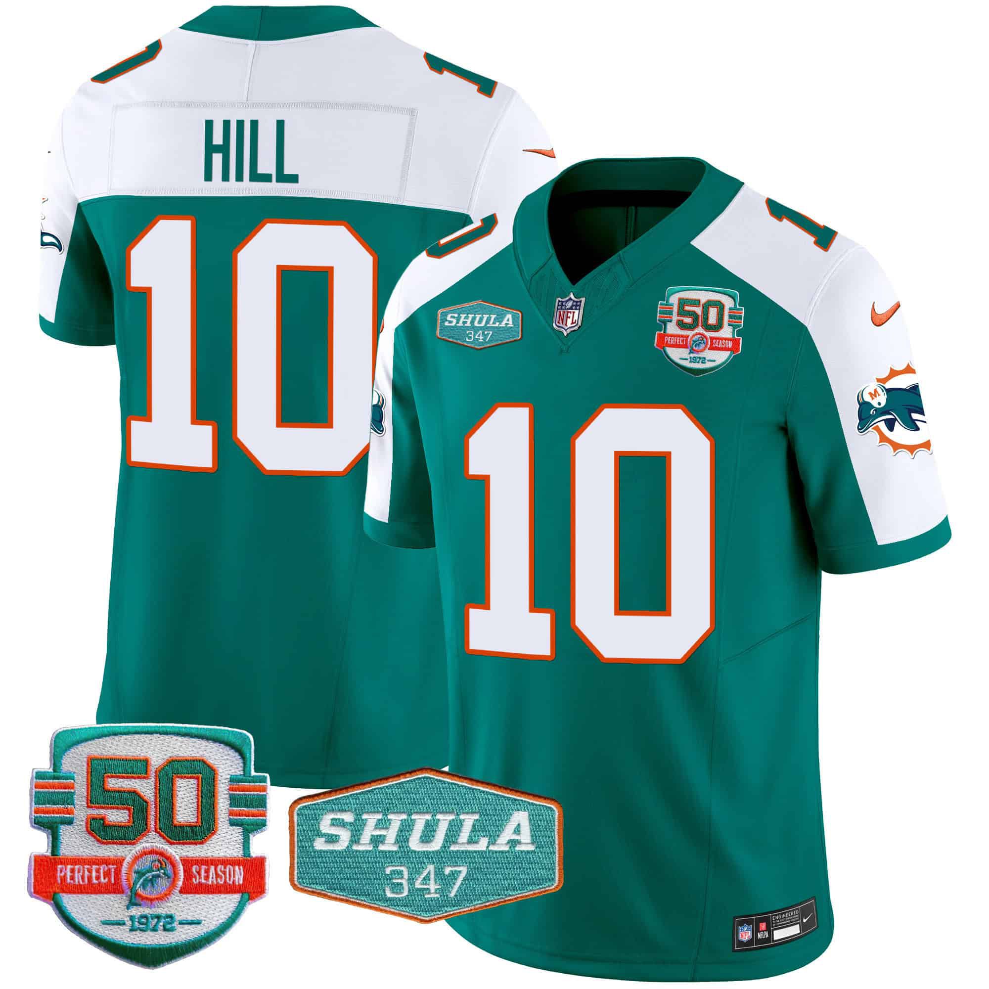 Men Miami Dolphins 10 Hill Green 2024 Nike Throwback Shula 347 Patch Vapor NFL Jersey